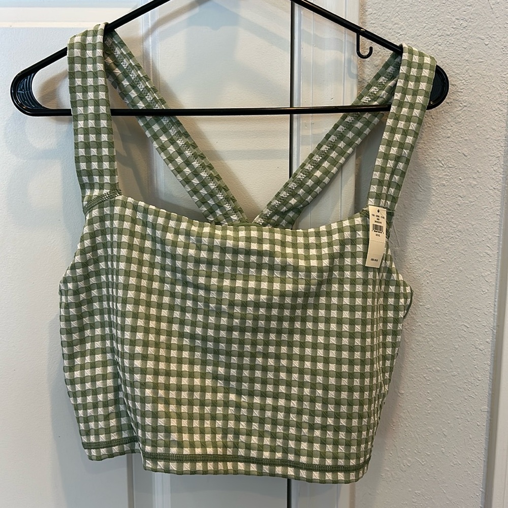 aerie Green and White Gingham Cropped Tank Top